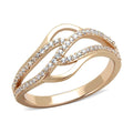 Elegant rose gold sterling silver ring with sparkling stones in a unique twisted design