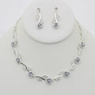 VacationGrabs rhinestone rose necklace earring set silver floral necklace with grey rose accents and matching earrings