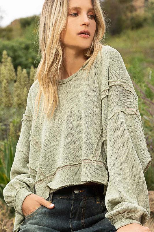 Women's Shirts Round Neck Balloon Sleeve Hooded Knit Top