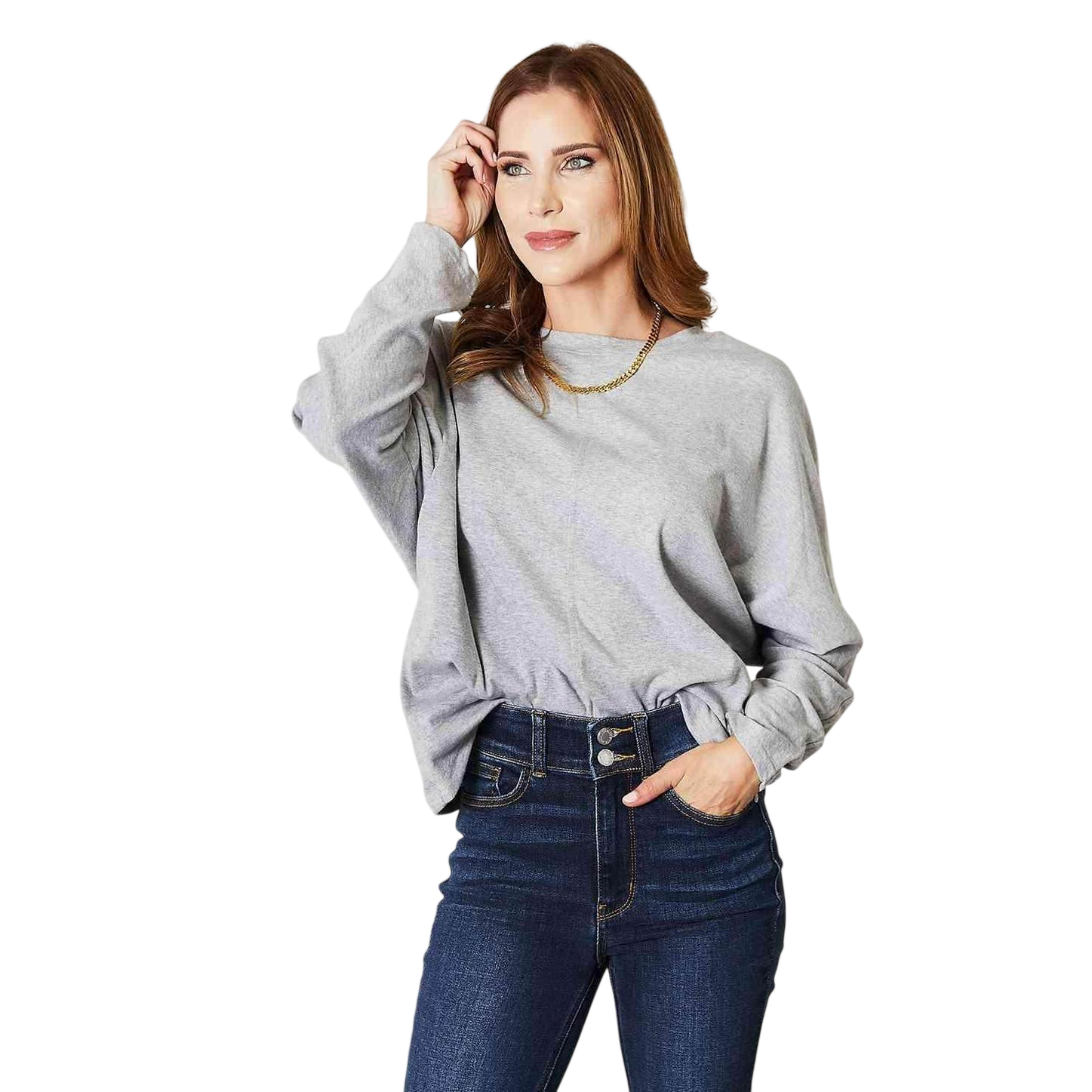 Double Take Seam Detail Round Neck Long Sleeve Top