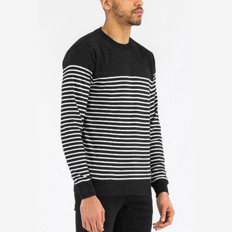 Round Neck Striped Sweater - VacationGrabs