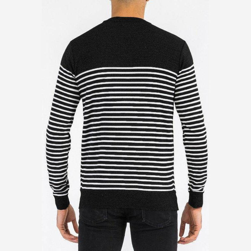 Round Neck Striped Sweater - VacationGrabs
