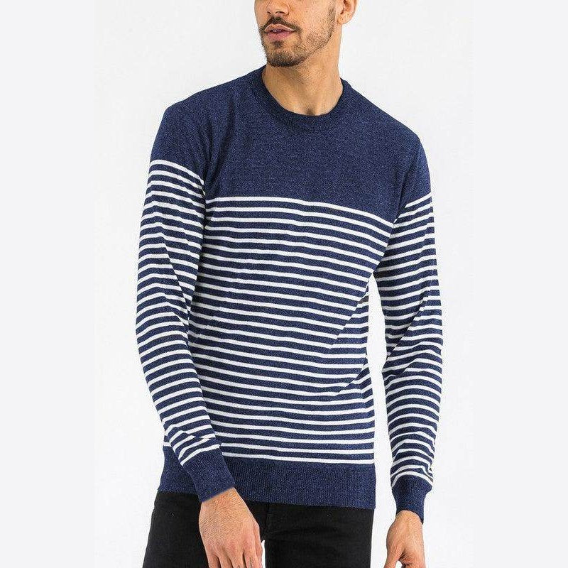 Round Neck Striped Sweater - VacationGrabs