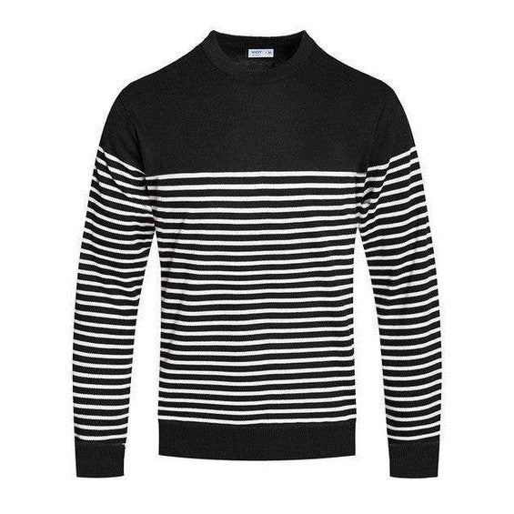 Round Neck Striped Sweater - VacationGrabs