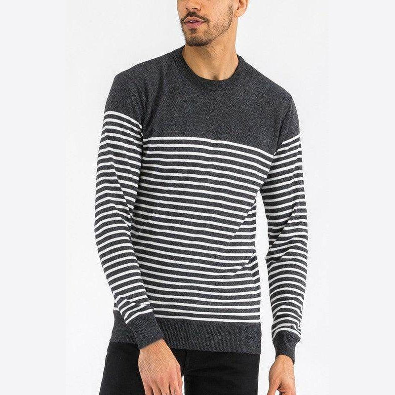Round Neck Striped Sweater - VacationGrabs