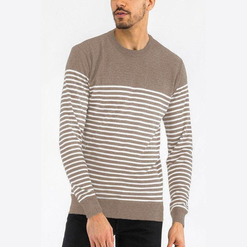 Round Neck Striped Sweater - VacationGrabs