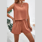 Round Neck Top and Drawstring Shorts Set - VacationGrabs