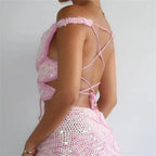 Women's pink crochet shirt for round top antique festival Texas
