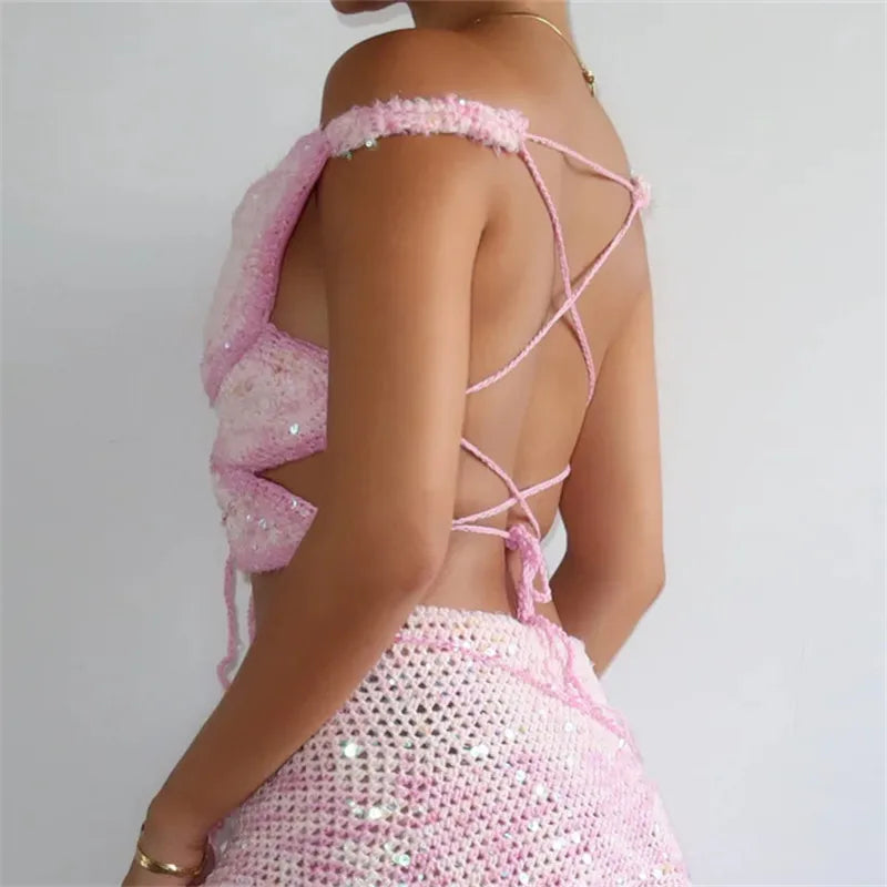 Women's pink crochet shirt for round top antique festival Texas