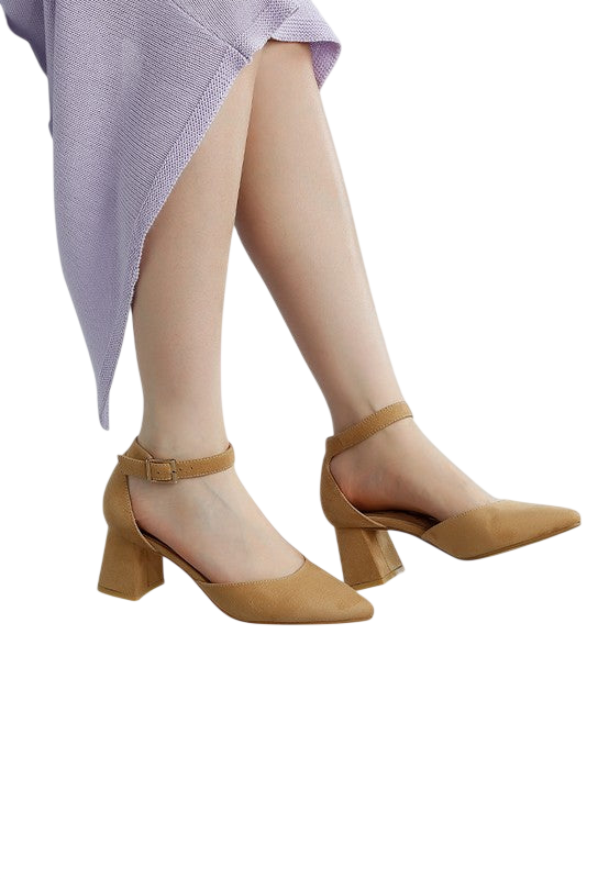 Sandalias de tacón de bloque de microfibra para mujer - Tacones elegantes para viajar