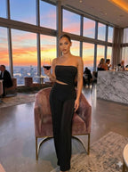 Women's black ruched bandeau jumpsuit, perfect for clubwear night out