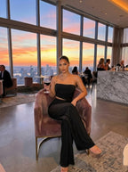 Women's black ruched bandeau jumpsuit, stylish evening wear