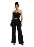 Women's black ruched bandeau jumpsuit for stylish clubwear