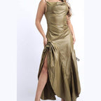 Ruched Cowl Neck Maxi Dress - VacationGrabs