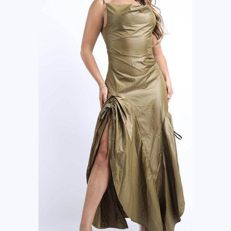 Ruched Cowl Neck Maxi Dress - VacationGrabs
