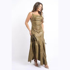 Ruched Cowl Neck Maxi Dress - VacationGrabs
