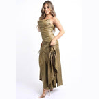 Ruched Cowl Neck Maxi Dress - VacationGrabs