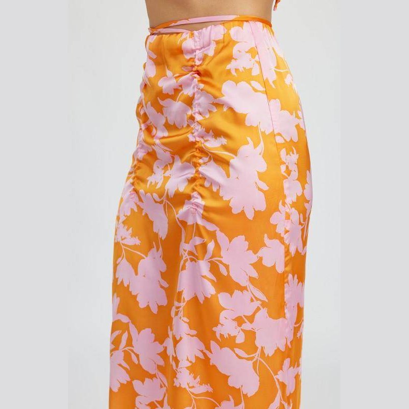 Ruched Maxi Skirt With Waist Drawstring - VacationGrabs