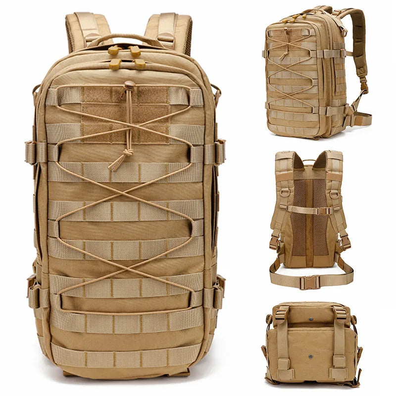 Tan rucksack hiking backpack, durable material for outdoor adventures