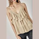 Mustard Seed Women's Ruffle Cami Top in Beige with Flirty Layered Ruffles for Casual Style