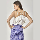 Mustard Seed Ruffle Cami Top for Women in White with Stylish Back and Adjustable Straps