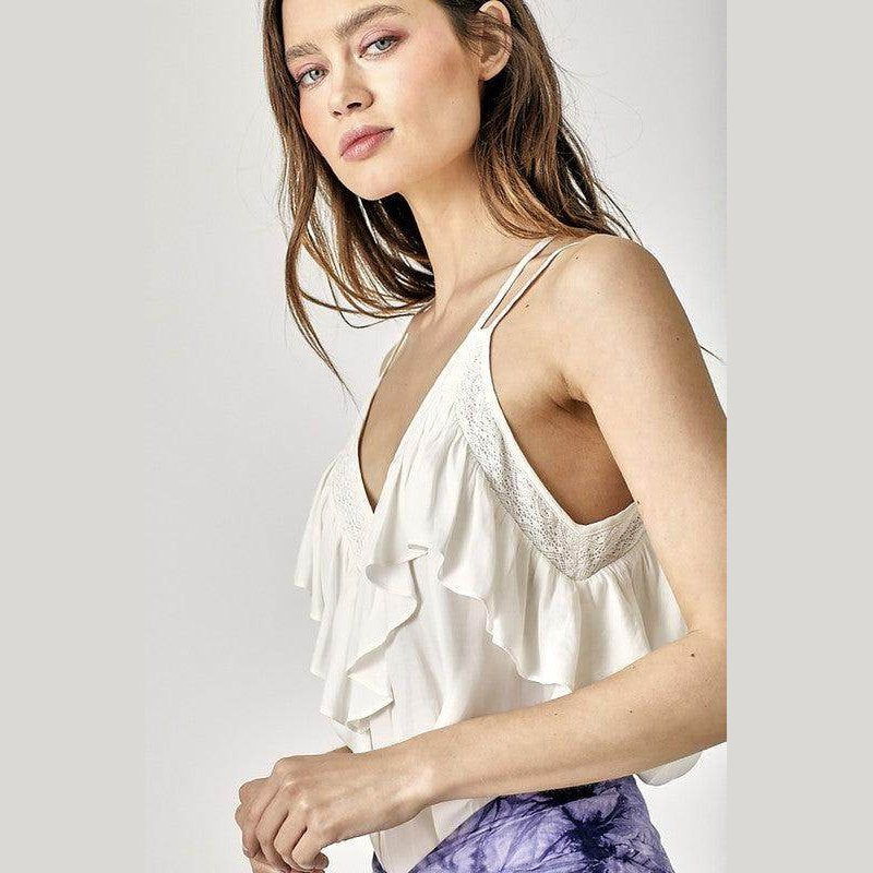 Mustard Seed Ruffle Cami Top in Cream with Elegant Ruffle Details and Adjustable Straps