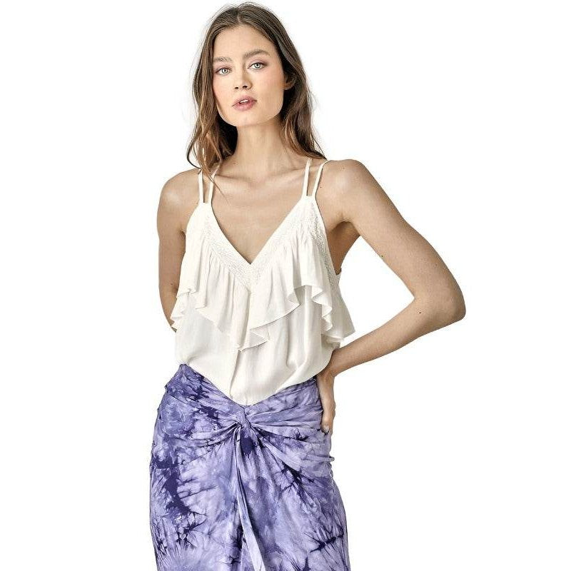 Mustard Seed Women's Ruffle Cami Top in Cream with Elegant Layered Design