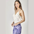 Mustard Seed women's ruffle cami top in cream with layered ruffles for a stylish look