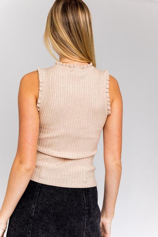 Women's Sweaters Ruffle Detail Sleeveless Sweater Top