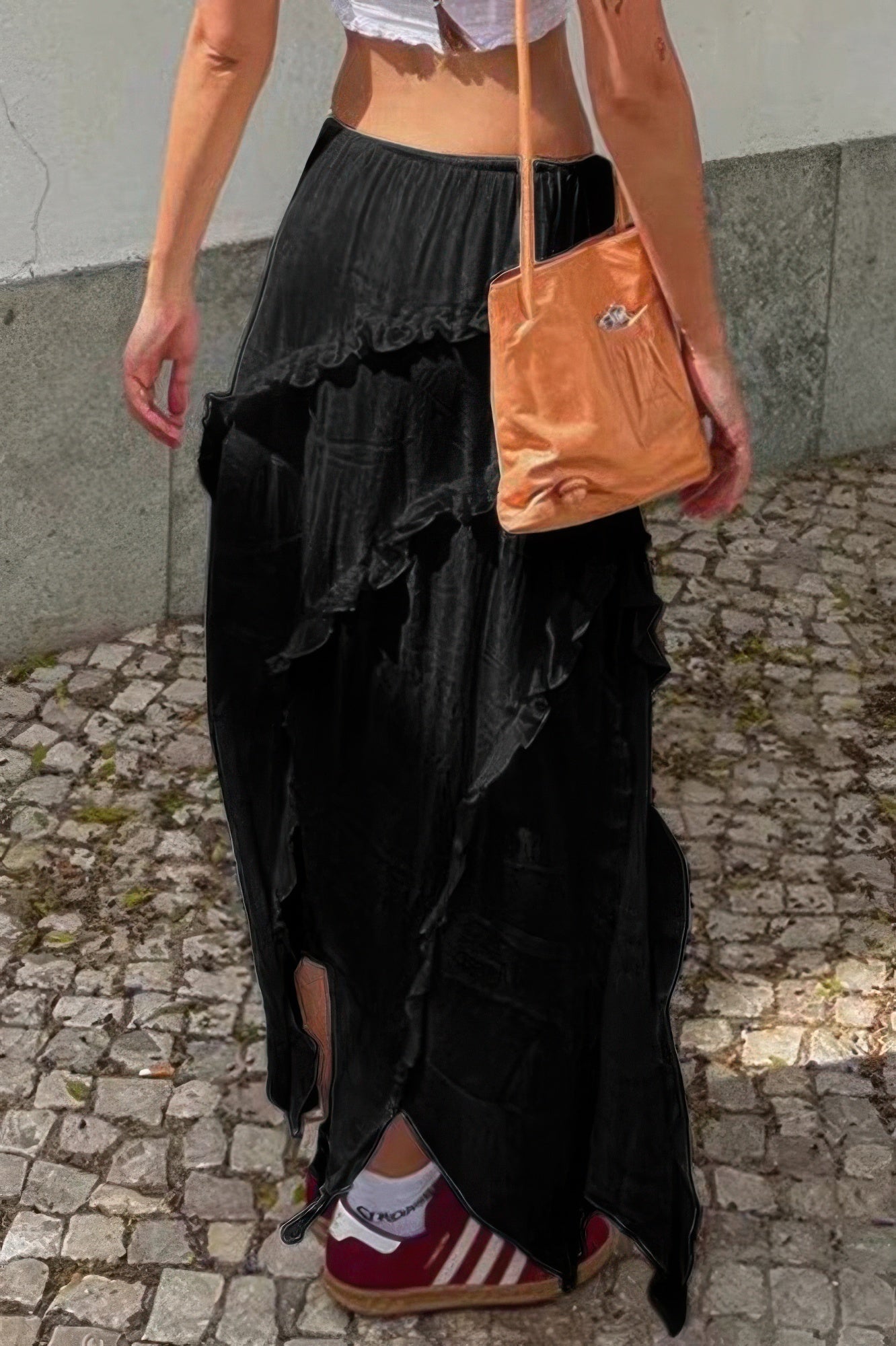 Black ruffle drawstring waist skirt from VacationGrabs, perfect for casual summer outings