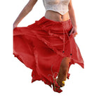 Red ruffle drawstring waist skirt for women, perfect for casual summer outings and beach vacations