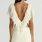 Women's white ruffle frill blouse, lightweight for summer occasions