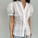 Women's white ruffle frill blouse for casual occasions