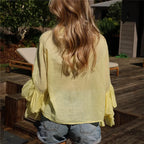 Women's yellow ruffle frill blouse, lightweight for casual summer outings
