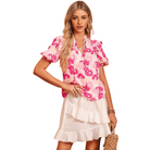 Trendsi women's ruffle shoulder blouse in pink floral pattern perfect for casual outings