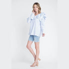 Ivory Felix Women's Ruffle Top for Vacation Style with Striped Design and Flowy Sleeves