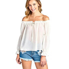 Ivory Felix ruffled front tie long sleeve blouse with off-shoulder design and puff sleeves