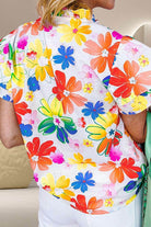 Ruffled Printed Notched Cap Sleeve Blouse - VacationGrabs