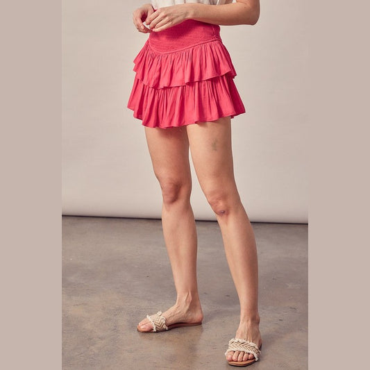 Mustard Seed women's ruffled smock skirt in vibrant pink with layered design and comfortable fit