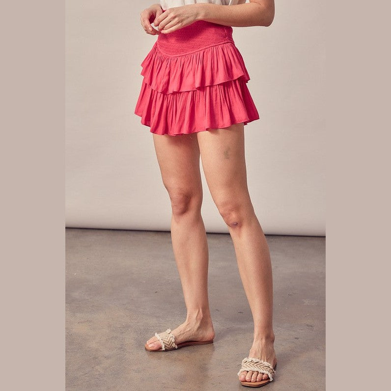 Mustard Seed women's ruffled smock skirt in vibrant pink with layered design and comfortable fit