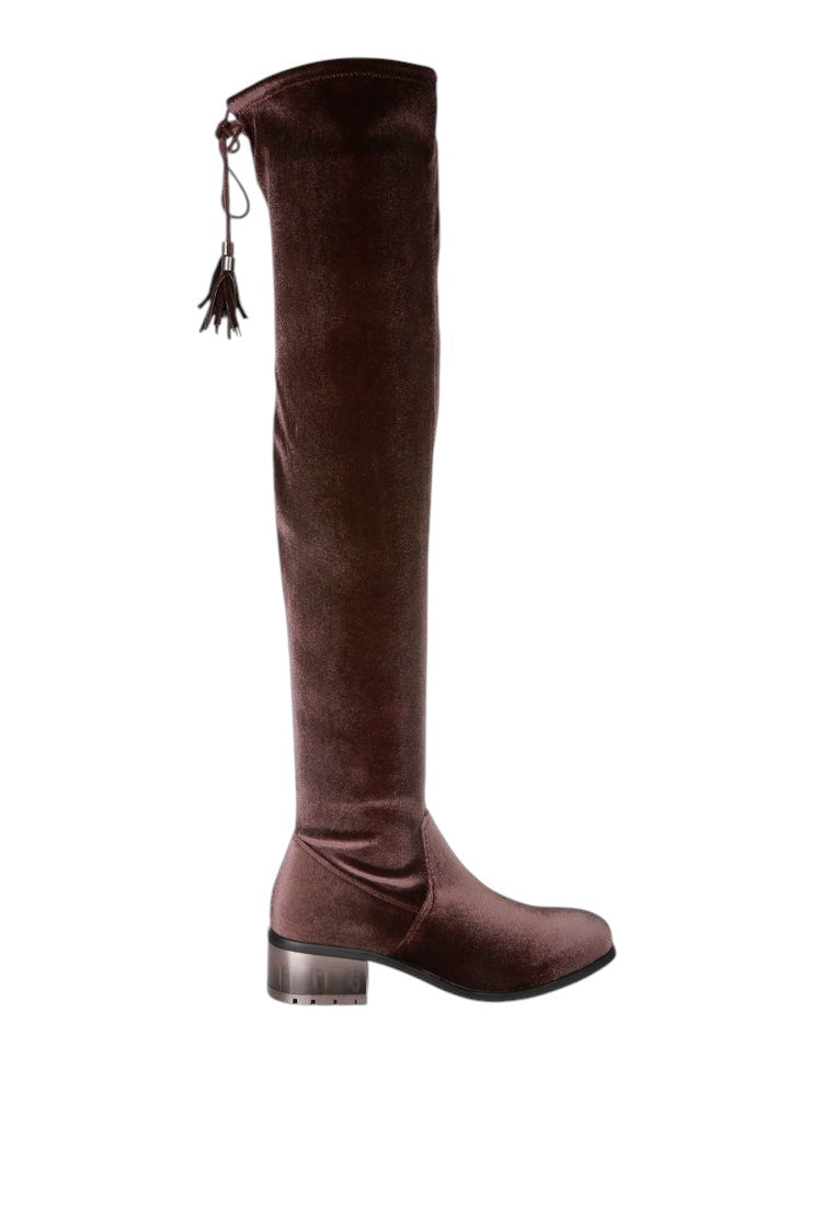 Rumple Velvet Over The Knee Clear Heel Boots