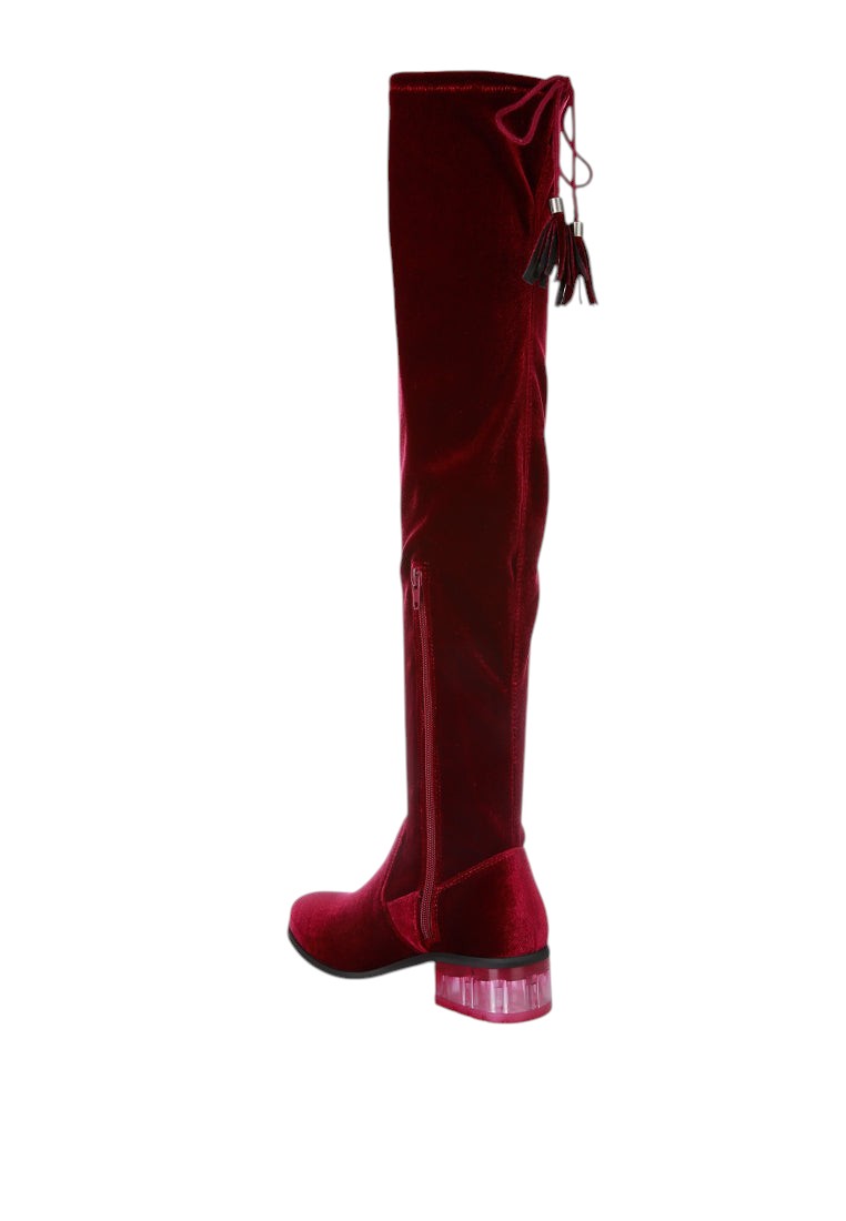 Rumple Velvet Over The Knee Clear Heel Boots