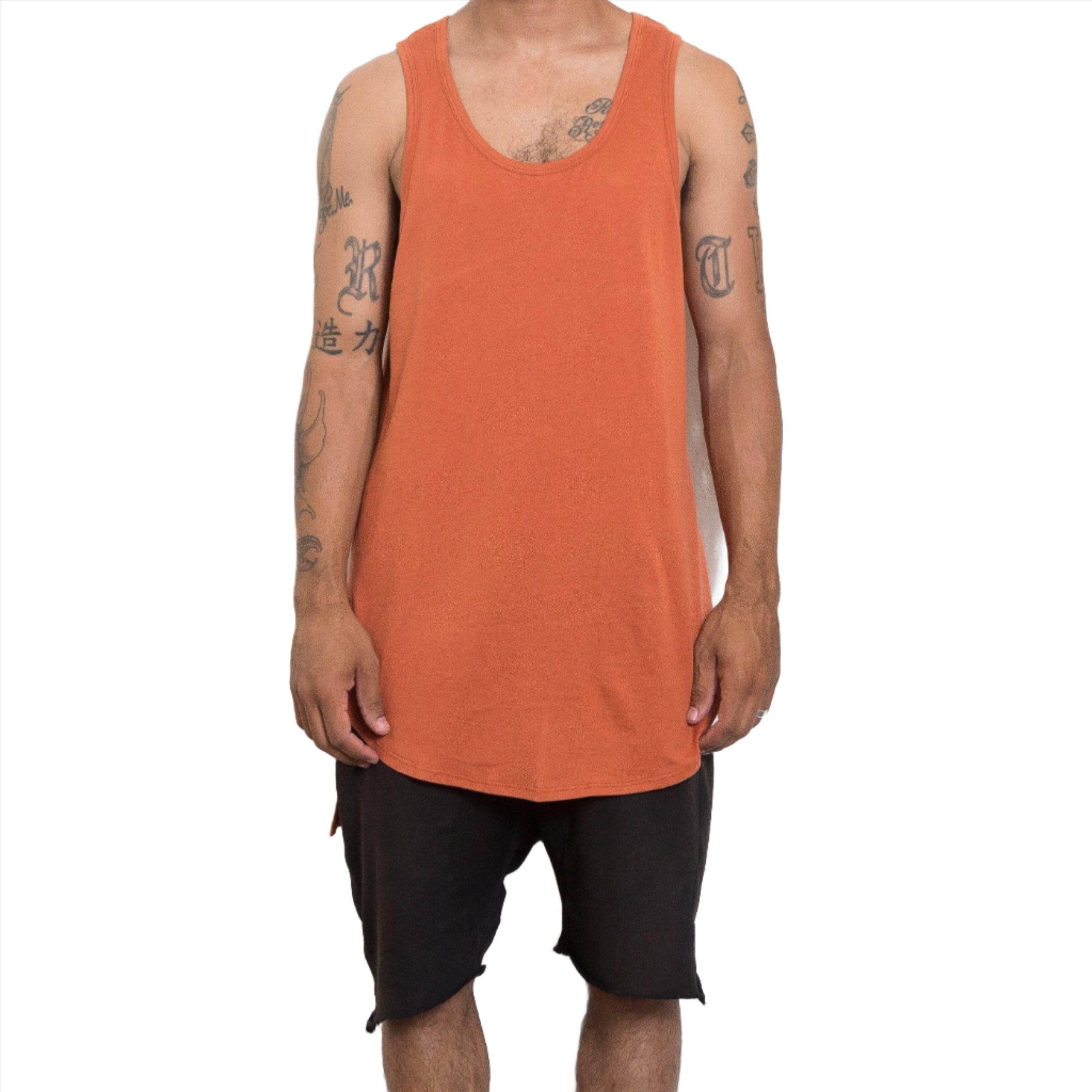 Rust tank top for men from VacationGrabs, featuring a relaxed fit and sleeveless design