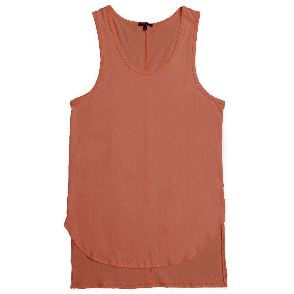 Rust tank top for men from VacationGrabs with a relaxed fit and rounded hem design