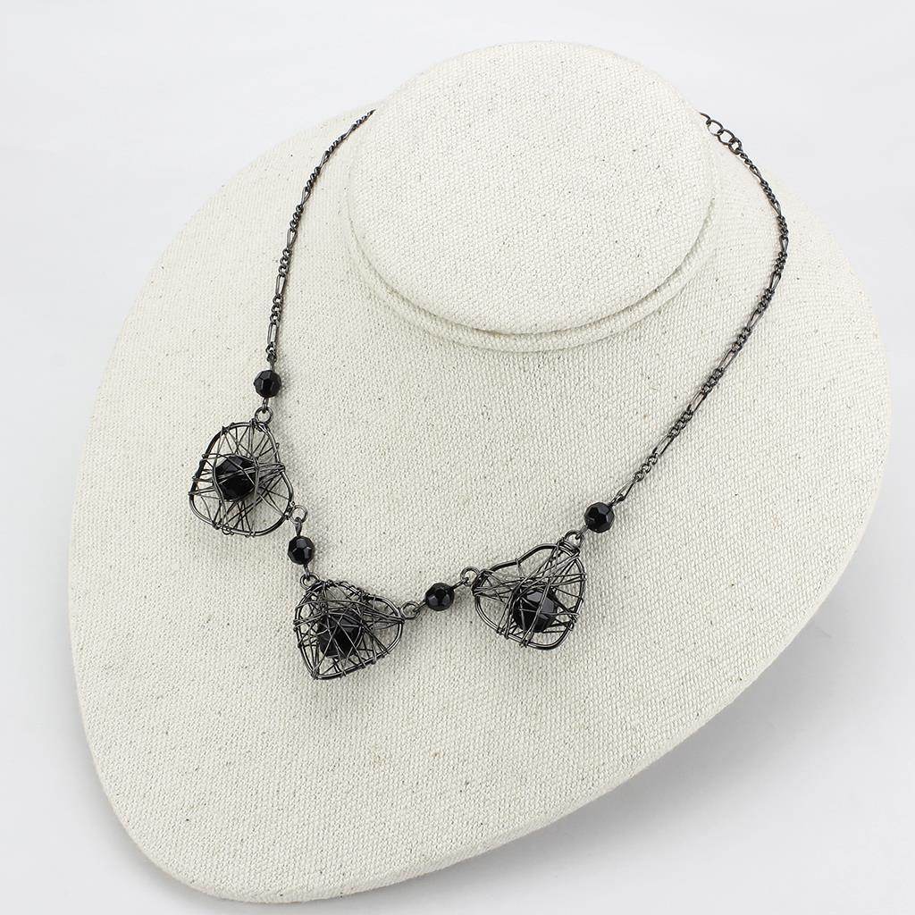 VacationGrabs ruthenium metal necklace featuring wire heart pendants and black beads for a stylish look