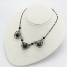 VacationGrabs ruthenium metal necklace featuring wire heart pendants and black beads for a stylish look