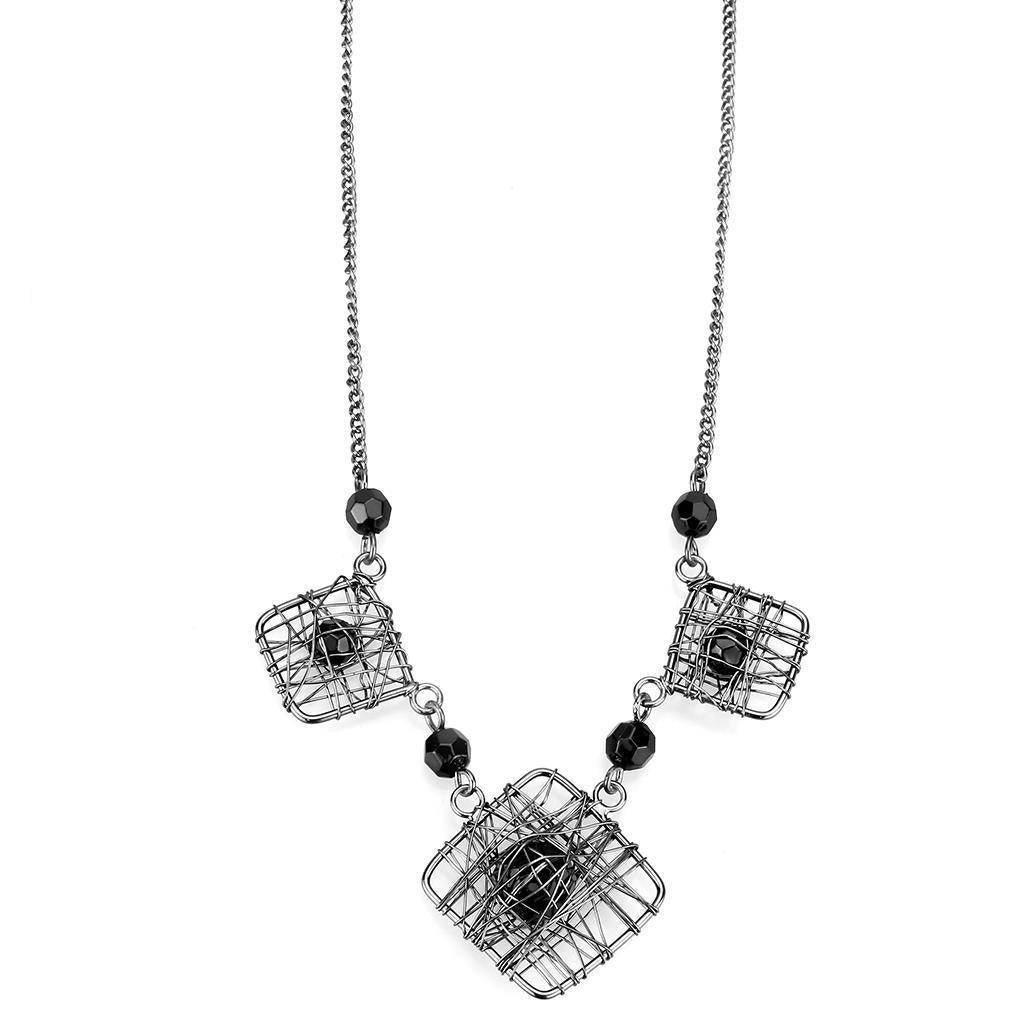 VacationGrabs ruthenium white metal necklace with wire mesh design and black accent beads