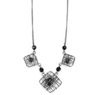 VacationGrabs ruthenium white metal necklace with wire mesh design and black accent beads