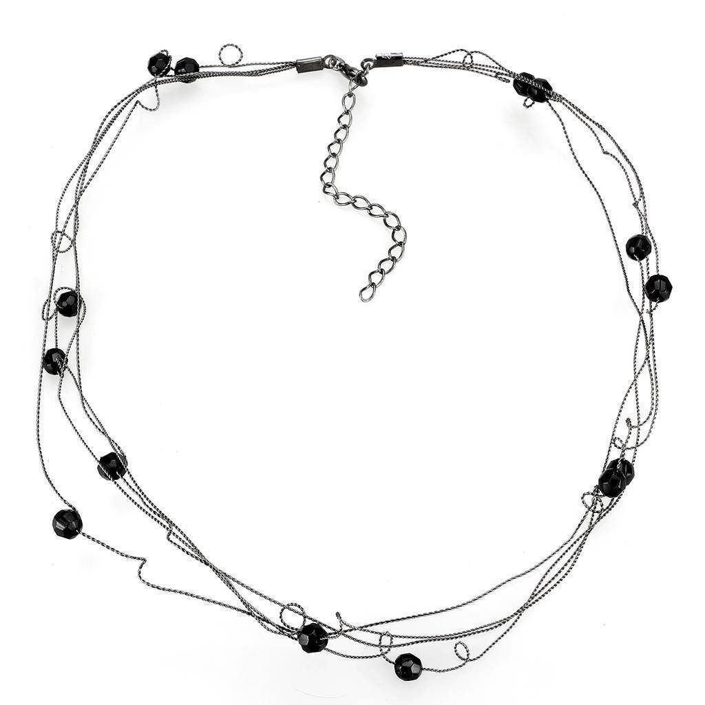 Elegant ruthenium white metal necklace with multiple strands and black bead accents for a chic look