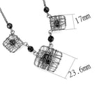 VacationGrabs ruthenium white metal necklace featuring unique wire designs and black beads